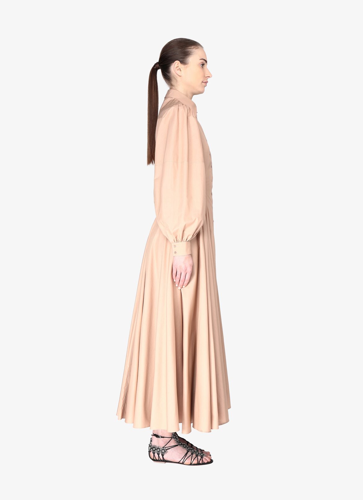 LONG SLEEVE DRESS POPELINE JAPONAISE ROSE NUDE ALAÏA PALE PINK  LONG SLEEVE DRESS POPELINE JAPONAISE ROSE NUDE